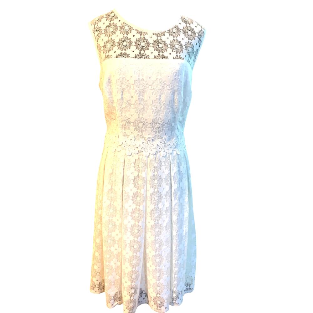 LONDON TIMES IVORY SLEEVELESS FIT & FLARE LACE DRESS SIZE 12